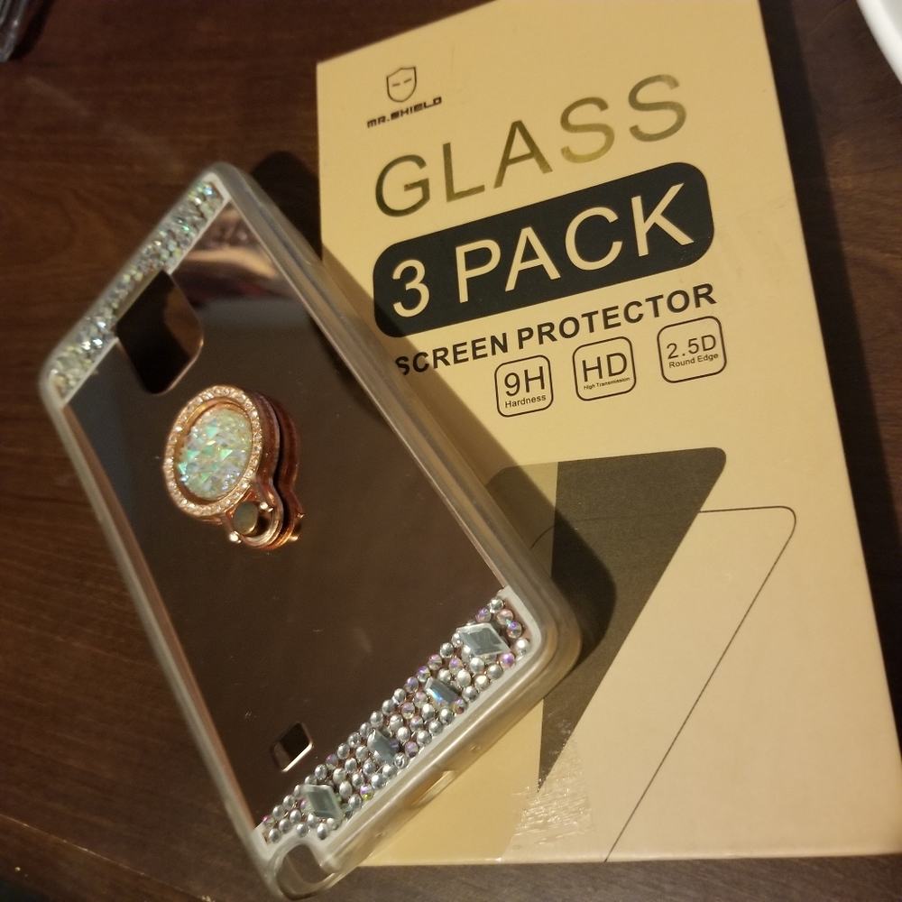 RoseGold samsung note 4 case w/ 2 glass protectors